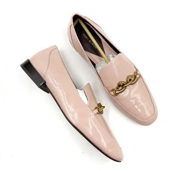 Tory Burch Jessa Loafer Pink Brick Patent Leather Gold Horsehead Womens 8.5 - Picture 2 of 11